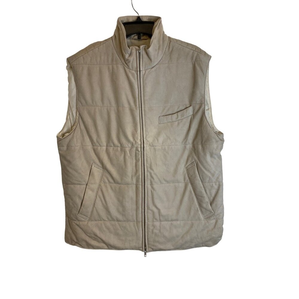 THE J. PETERMAN CO. MEN'S BEIGE LEATHER PUFFER VEST SZ XXL NWT